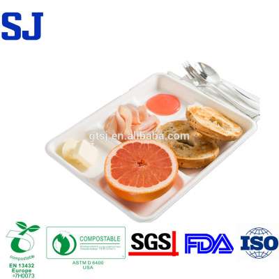 Compartment Biodegradable Disposable Bagasse Paper Pulp Meal Lunch Food Trays